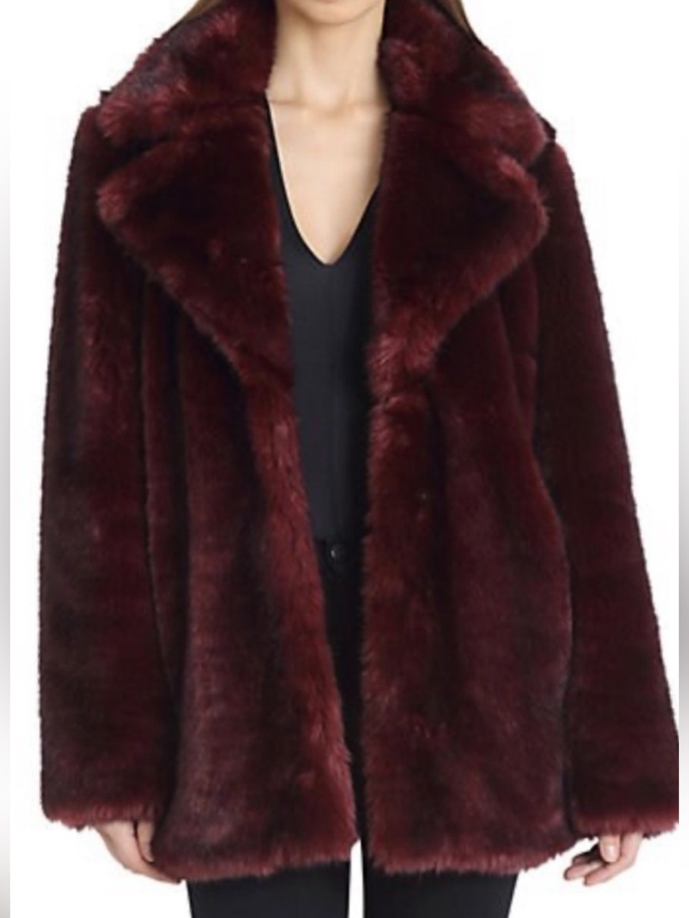Avec Les Filles Burgundy Faux Fur Teddy Jacket